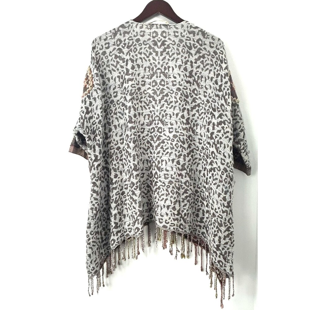 Soft Surroundings Womens S/M Pasha Pumpkin Wool Leopard Cardigan Fringe Boho - Picture 5 of 13